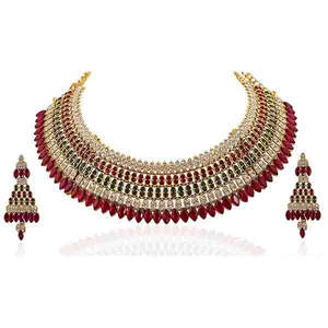 Vivaah Fine <b>Jewelry</b> Sets <b>Kundan</b> Gold Plated Maroon and Green Necklace 2000307 - Product Image 1