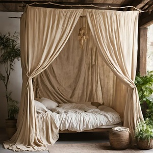 Cortinas de cama con dosel de lino y panel de cortina transparente con estilo moderno con cortinas suaves transpirables y cómodas - Product Image 3