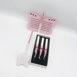 Revêtement en poudre ombré Cils en acier inoxydable Pointe arc-en-ciel Miroir Papillon rose Tuile de cils Motif diamant durable - Product Image 6