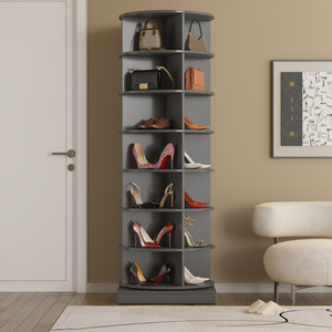 Nouvelle armoire à chaussures rotative grise à 360 degrés, 7 niveaux, en plastique, meuble de salon avec espace pour 28 paires de chaussures - Product Image 4