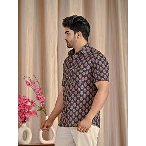 Chemise décontractée à manches courtes en popeline de coton imprimée marine, respirante, boutonnée, taille 6XL, chemises habillées pour hommes ODM - Product Image 4