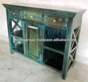 Mesa de centro antigua desgastada verde turquesa