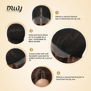 DWY High Quality T-Part <b>Lace</b> <b>Wig</b> Brown Mixed Synthetic Hair with Light Brown <b>Lace</b> Long Curly Style" - Product Image 5