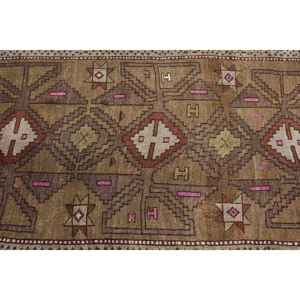 Alfombra Turca Vintage, Alfombra Decorativa de 3.2x6.4 pies, Alfombra Marroquí de Lana Marrón y Rosa - Product Image 4