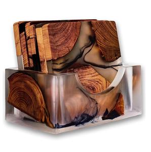 Dessous de verre en bois et résine d'aspect luxe pour bureau et dessus de table Dessous de verre faits à la main en forme de couleur et de score personnalisés - Product Image 3