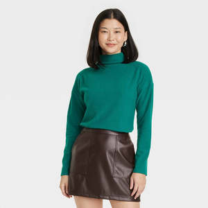 Pull à col roulé vert foncé à manches longues pour femme, taille M, nouvelle collection de t-shirts élégants - Product Image 1