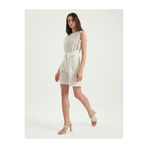 Mono sin Mangas de Algodón Blanco con Encaje para Mujer, con Cinturón, Cintura Alta, Estilo Minimalista, Tejido Transpirable - Product Image 2