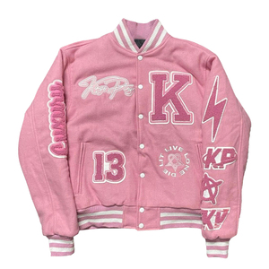 Customizable Cotton Men's Varsity Jacket <b>Stand</b> Collar Casual Outdoor Baseball Bomber with Chenille Embroidery Patches for Winter - Product Image 1