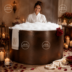 Bañera Ovalada de Cobre Independiente Divris, Diseño Moderno Japonés, Hecha a Mano, Longitud Personalizable para Baño - Product Image 3