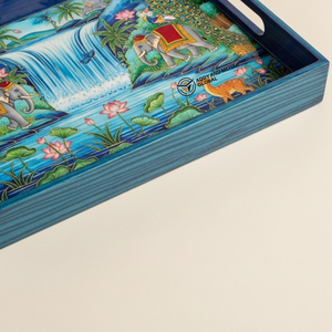 Plateau de service rustique indien en bois foncé biodégradable, incrustation d'art Meena personnalisée, design nordique Viking Longship pour cadeaux - Product Image 3