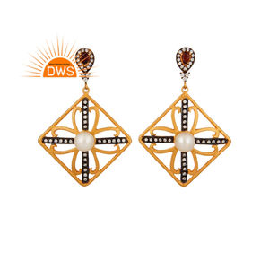 Best Selling Sterling <b>Silver</b> 18K Gold Plated Natural Multi Gemstone <b>Dangle</b> <b>Earring</b> Demi Fine Jewelry Manufacturer - Product Image 1