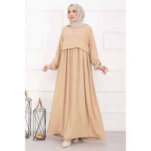 Vestido estilo bolero de silueta holgada en color latte con cintura imperio en tela crepé - Product Image 3