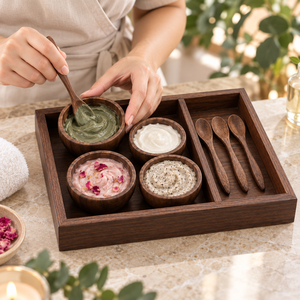 Bandeja de madera para manicura y pedicura con 4 cuencos y cucharas, bandeja de spa moderna y portátil de madera con 4 cuencos y cucharas. - Product Image 4