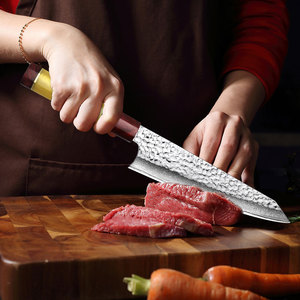 Venta al por mayor personalizado OEM ODM fábrica de cubiertos profesional japonés hecho a mano Damasco cuchillo de cocina cuchillo de Chef con mango de madera - Product Image 4