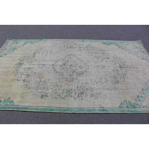 Tapis vintage 4,7x8,4 pieds, tapis turc en laine Ikat vert - Product Image 3