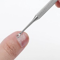 Pousse-cuticules en acier inoxydable à tête plate biseautée, tablette de ponçage pour nail art, bâtonnets de manucure réutilisables à double usage pour ongles