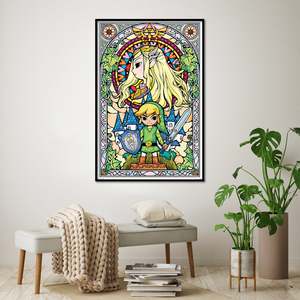 The Legend of Zelda Church Window <b>Poster</b> Canvas Material Black <b>Frame</b> Wall Decor - Product Image 1