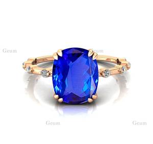 Anillos de piedras preciosas de tanzanita natural de 2,4 quilates con corte de cojín de oro puro de 18 quilates con diamantes reales, joyería fina personalizada hecha a mano para ella - Product Image 1
