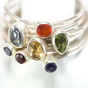 Handmade Chakra Stacking <b>Ring</b> 925 Silver Turquoise Gemstone Trendy Party Statement <b>Cocktail</b> Jewelry Women - Product Image 1