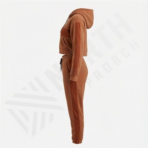 Conjunto de Top Corto y Pantalones Deportivos, Conjunto de Dos Piezas con Cremallera, Sudadera con Capucha y Pantalones Deportivos, Logotipo Personalizado, Corte Ajustado, Conjunto de Pantalones Deportivos para Mujer, Chándal - Product Image 3