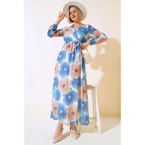 เดรสงานพรอมผ้าชีฟองกระดุมสองแถวสีคราม - Product Image 2