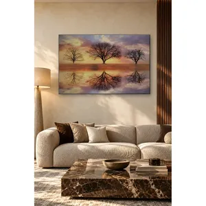 Impression sur toile Fida : Trois arbres reflétés dans l'eau au coucher du soleil - Product Image 4