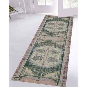 Tapis de couloir anatolien mat : Tapis imprimé style bohème turc délavé, avec poils doux - Product Image 2