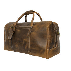 Sac polochon vintage en cuir véritable fermeture à glissière poche humide compartiment à chaussures pour fitness voyage sport design de mode élégant - Product Image 1