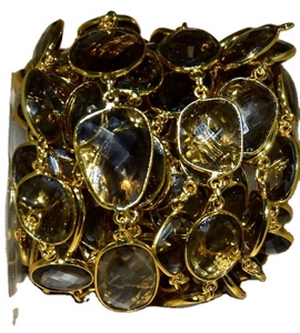 Chaîne de chapelet de lunette de pierres précieuses en quartz fumé naturel plaqué or de qualité supérieure, chaîne de connecteur pour la fabrication de bijoux au prix de gros - Product Image 1