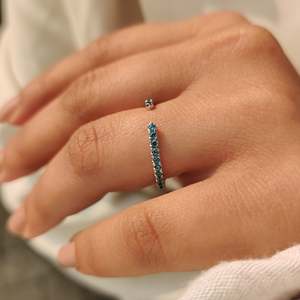Blue Lab Grown VS Clarity Round Brilliant Cut Wedding Band with Open <b>Gap</b> Elegant Diamond Rings Collection for Women - Product Image 4