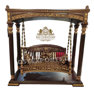 Columpio de madera de Sagwan tallado pesado de diseño Maharaja Columpio de interior tallado de madera indio Jhula Columpio de madera de teca tradicional Jhula - Product Image 1
