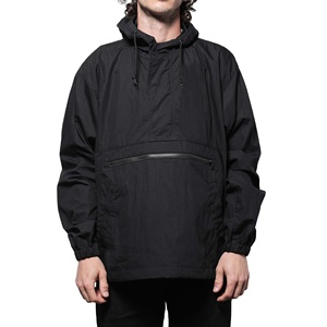 Veste coupe-vent en lin à capuche avec cordon de serrage pour homme, logo personnalisé, pull-over pour homme - Product Image 1