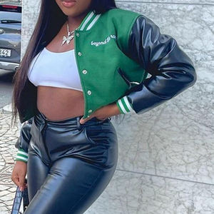 Veste universitaire OEM pour femmes Logo brodé Bomber de baseball Streetwear Manteau court College Letterman - Product Image 4