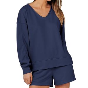 Fabriqué en usine Logo personnalisé 2 pièces 100% coton polaire femmes ensembles courts hiver décontracté Streetwear Sweat Shorts sweat tenues - Product Image 5