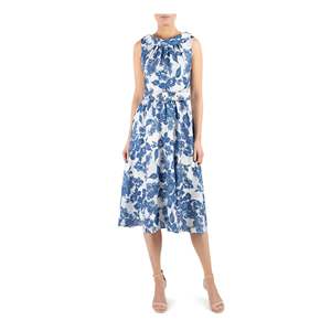 Vestido de Gala Donna Ricco Azul con Estampado Floral, Corte Evase, Cinturón, Talla 14, Formal, Largo hasta el Suelo, Corte en A, Cintura Natural, Transpirable - Product Image 1