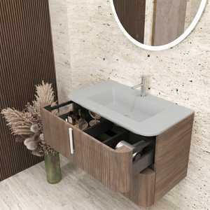 Mueble de Baño Suspendido Moderno Havana de 80 cm en Color Tabaco con Lavabos Contemporáneos - Product Image 3