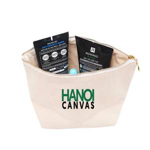 Trousse de maquillage compacte et écologique en coton personnalisée en usine ISO BSCI avec fermeture à glissière à la mode sac en toile à bas quantité minimale de commande pour le stockage des cosmétiques - Product Image 1