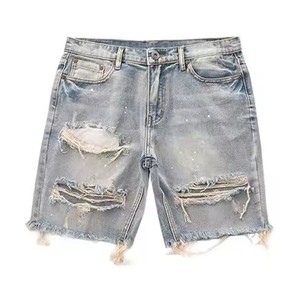 Pantalones cortos de mezclilla con estilo para hombre, pantalones cortos de mezclilla rectos de estilo Vintage, diseño rasgado informal de verano transpirable para hombres en calidad superior - Product Image 3