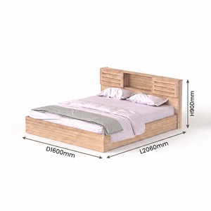 Lit plateforme moderne 2242 Queen Size avec sommier à lattes, tête de lit de rangement et étagère centrale, mobilier de chambre à coucher - Product Image 2