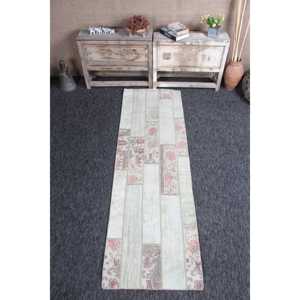 พรมวินเทจขนาด 2.3x7.2 ฟุต พรมตุรกีขนาดเล็ก พรมลายปะติดสีเขียว - Product Image 1