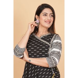 Anarkali <b>Kurta</b> Dress in Cotton & Cotton Slub Ikat, Stylish Georgette Salwar Kameez for Parties Perfect Gift for Festivals - Product Image 4