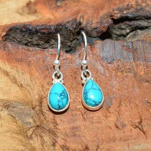 Boucles d'oreilles pendantes en argent sterling 925 turquoise bleu, bijoux en pierres précieuses faits à la main, mode féminine, cadeau - Product Image 3
