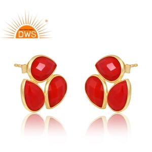 Meilleures ventes Boucles d'oreilles en argent sterling 925 plaqué or 18 carats Flash en pierre précieuse de culture de corail Demi Fine Jewelry Manufacturer - Product Image 4