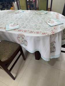 Juego de Mantel de algodón con estampado floral hecho a mano y 6 servilletas, cubierta de mesa rectangular India para regalos de inauguración de la casa - Product Image 3
