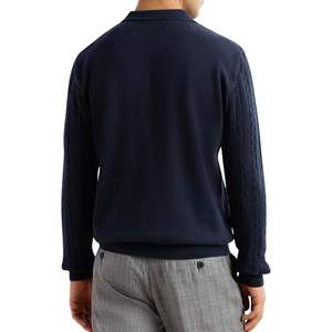 Polo de Manga Larga de Punto Trenzado Azul Marino para Hombre, Personalizado, de Alta Calidad, Grueso, Texturizado, Estilo Clásico, Informal - Product Image 2