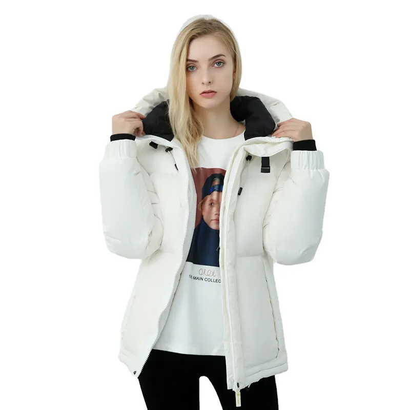 Acheter Femmes Duvet de Canard Parkas veste Automne fermeture éclair Hiver Veste Femme Parka veste Automne Long Dames blanc teint noir intérieur sweat à capuche