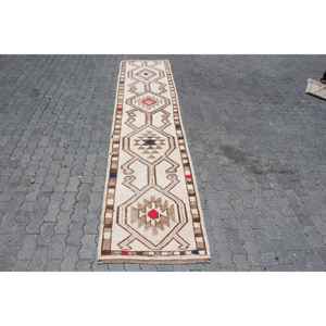 Alfombra Vintage, Alfombra Turca de 2.7x9.8 pies, Alfombra de Lana con Diseño Floral Marrón Rojizo - Product Image 1