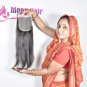 Produit original, cheveux humains indiens, fermeture droite, vente en gros en provenance d'usine, texture naturelle, lisse et brillante, solide, en vente - Product Image 6