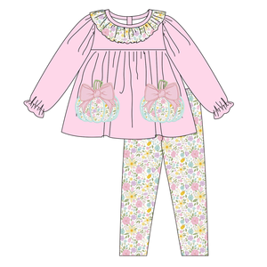 Set di Abbigliamento Personalizzato per Neonata con Ricamo a Punti Smock, Tema Autunno Inverno Halloween e Ringraziamento, Motivo Zucca e Fiori Rosa - Product Image 3