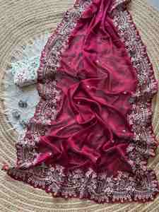 DISEÑADOR BANARASI SEDA ZARI TRABAJO TEJIDO SAREE CON BLUSA SIN COSTAR NEGRO - Product Image 6